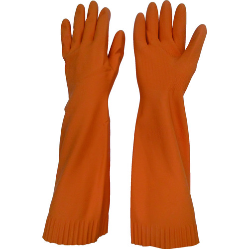 トラスコ中山 トワロン 天然ゴム手袋 トワローブ天然ゴムあつ手ロング オレンジ M(ご注文単位1組)【直送品】
