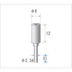 トラスコ中山 ナカニシ 超硬カッター 円筒(シングルカット・エンドカット付)刃径6mm刃長12mm(ご注文単位1本)【直送品】