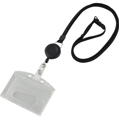 トラスコ中山 緑十字 吊り下げ名札(リール式ストラップ) クリア/黒 ハードケース 2枚収納式 吊名札346BK（ご注文単位1個）【直送品】