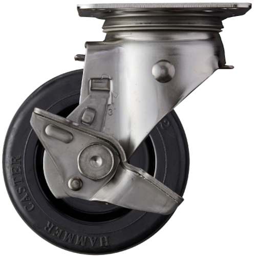 トラスコ中山 ハンマー Sシリーズオールステンレス 旋回式ゴム車輪 100mm ストッパー付(ご注文単位1個)【直送品】