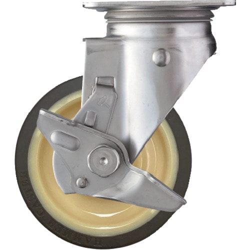 トラスコ中山 ハンマー Sシリーズオールステンレス 旋回式ウレタン車輪(ローラーベアリング)125mm ストッパー付 253-8153(ご注文単位1個)【直送品】