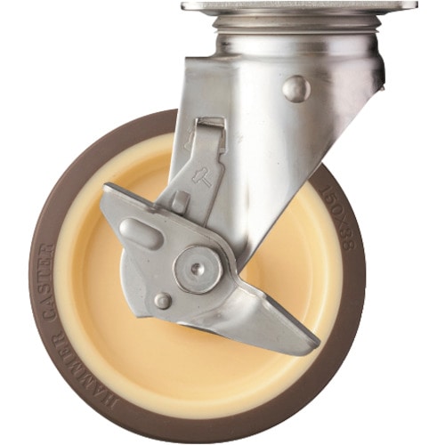 トラスコ中山 ハンマー Sシリーズオールステンレス 旋回式ウレタン車輪(ローラーベアリング)150mm ストッパー付 (ご注文単位1個)【直送品】