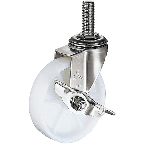 トラスコ中山 ハンマー EAシリーズオールステンレス 旋回式ナイロン車輪100mm ストッパー付(ご注文単位1個)【直送品】