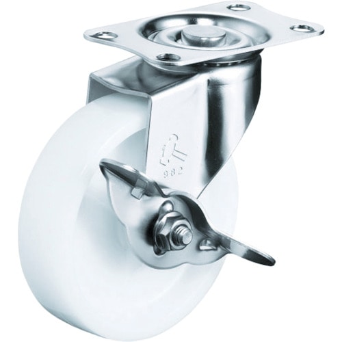 トラスコ中山 ハンマー Eシリーズオールステンレス 旋回式ナイロン車輪 125mm ストッパー付(ご注文単位1個)【直送品】