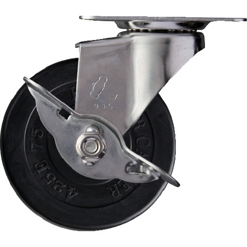 トラスコ中山 ハンマー Eシリーズオールステンレス 旋回式ゴム車輪 75mm ストッパー付(ご注文単位1個)【直送品】