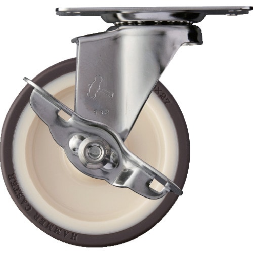 トラスコ中山 ハンマー Eシリーズオールステンレス 旋回式ウレタン車輪(ローラーベアリング)100mm ストッパー付(ご注文単位1個)【直送品】