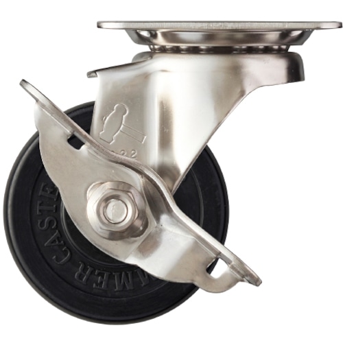 トラスコ中山 ハンマー Sシリーズオールステンレス 旋回式ゴム車輪 65mm ストッパー付(ご注文単位1個)【直送品】