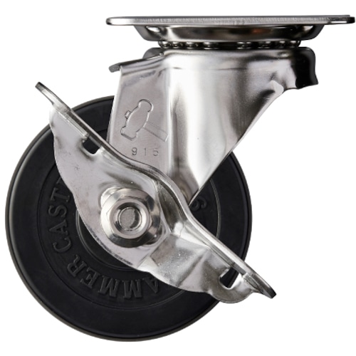 トラスコ中山 ハンマー Sシリーズオールステンレス 旋回式ゴム車輪 75mm ストッパー付(ご注文単位1個)【直送品】