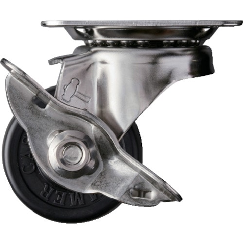 トラスコ中山 ハンマー Sシリーズオールステンレス 旋回式ゴム車輪 50mm ストッパー付(ご注文単位1個)【直送品】