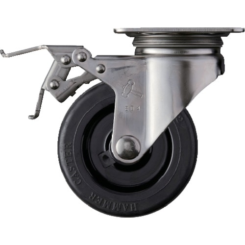 トラスコ中山 ハンマー Sシリーズオールステンレス 旋回式ゴム車輪(ナイロンホイール)100mm ストッパー付(ご注文単位1個)【直送品】