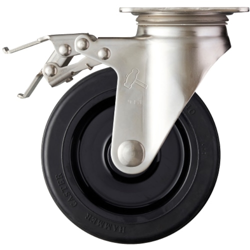 トラスコ中山 ハンマー Sシリーズオールステンレス 旋回式ゴム車輪(ナイロンホイール)150mm ストッパー付(ご注文単位1個)【直送品】