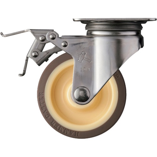 トラスコ中山 ハンマー Sシリーズオールステンレス 旋回式ウレタン車輪(ローラーベアリング)100mm ストッパー付 330-1036(ご注文単位1個)【直送品】