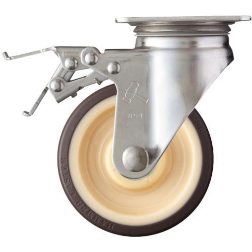 トラスコ中山 ハンマー Sシリーズオールステンレス 旋回式ウレタン車輪(ローラーベアリング)125mm ストッパー付 330-1044(ご注文単位1個)【直送品】