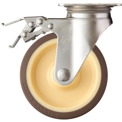 トラスコ中山 ハンマー Sシリーズオールステンレス 旋回式ウレタン車輪(ローラーベアリング)150mm ストッパー付(ご注文単位1個)【直送品】