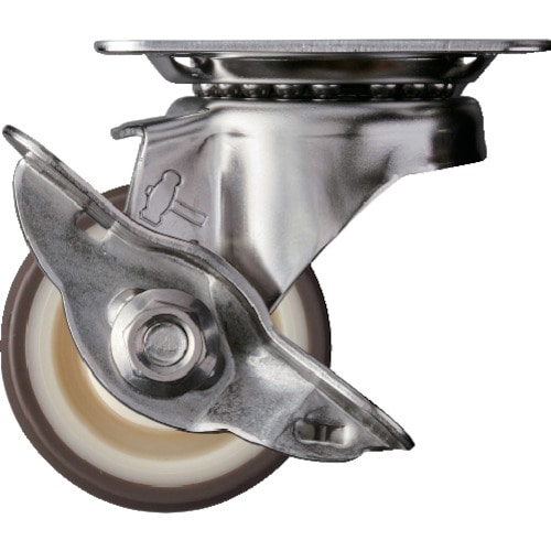 トラスコ中山 ハンマー Sシリーズオールステンレス 旋回式ウレタン車輪(ローラーベアリング)50mm ストッパー付(ご注文単位1個)【直送品】