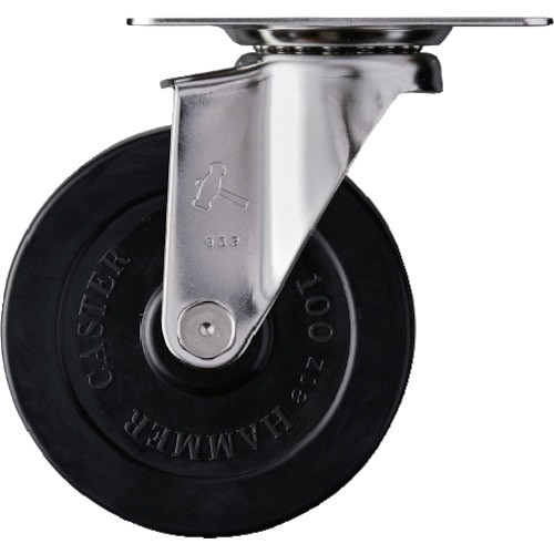 トラスコ中山 ハンマー Eシリーズオールステンレス 旋回式ゴム車輪 100mm(ご注文単位1個)【直送品】