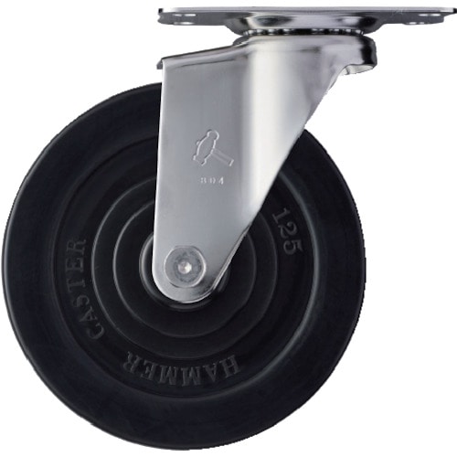 トラスコ中山 ハンマー Eシリーズオールステンレス 旋回式ゴム車輪 125mm(ご注文単位1個)【直送品】