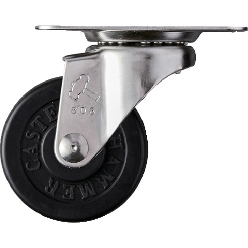 トラスコ中山 ハンマー Eシリーズオールステンレス 旋回式ゴム車輪 50mm(ご注文単位1個)【直送品】