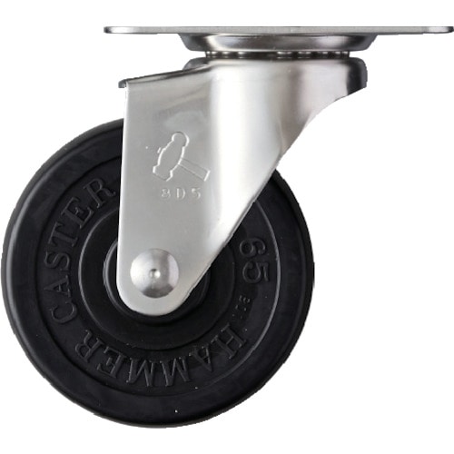 トラスコ中山 ハンマー Eシリーズオールステンレス 旋回式ゴム車輪 65mm(ご注文単位1個)【直送品】