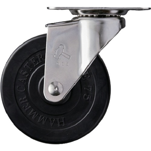 トラスコ中山 ハンマー Eシリーズオールステンレス 旋回式ゴム車輪 75mm(ご注文単位1個)【直送品】