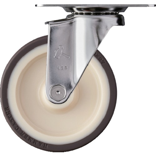 トラスコ中山 ハンマー Eシリーズオールステンレス 旋回式ウレタン車輪(ローラーベアリング)100mm(ご注文単位1個)【直送品】