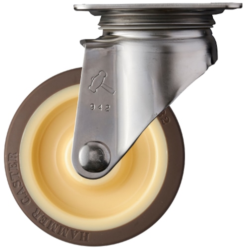 トラスコ中山 ハンマー Sシリーズオールステンレス 旋回式ウレタン車輪(ローラーベアリング)100mm（ご注文単位1個）【直送品】