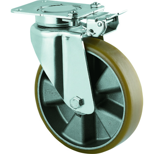 トラスコ中山 テンテキャスター 重荷重用高性能旋回キャスター“DELTA”(ウレタン車輪) φ200 自在式(方向ロック付) (ご注文単位1個)【直送品】