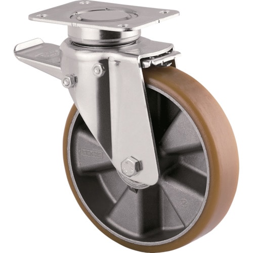 トラスコ中山 テンテキャスター 重荷重用高性能旋回キャスター“DELTA”(ウレタン車輪) φ125自在式(トータルロック付) (ご注文単位1個)【直送品】