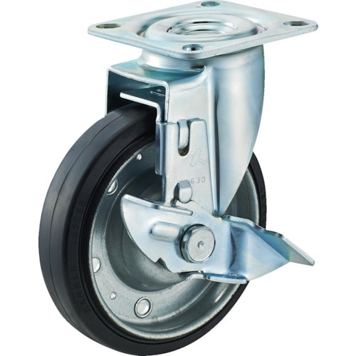 トラスコ中山 ハンマー 軽量キャスター 旋回式ゴム車輪 150mm ストッパー付(ご注文単位1個)【直送品】