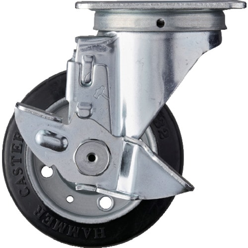 トラスコ中山 ハンマー 旋回式ゴム車輪(ローラーベアリング)100mm ストッパー付(ご注文単位1個)【直送品】