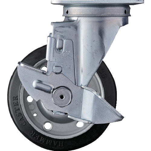 トラスコ中山 ハンマー 旋回式ゴム車輪(ローラーベアリング)125mm ストッパー付(ご注文単位1個)【直送品】