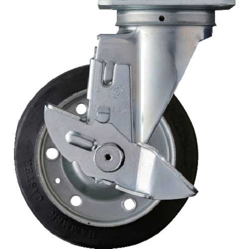 トラスコ中山 ハンマー 旋回式ゴム車輪(ローラーベアリング)150mm ストッパー付(ご注文単位1個)【直送品】