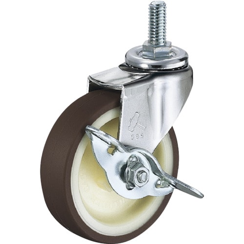 トラスコ中山 ハンマー ねじ込み旋回式ウレタン車輪(ナイロンホイール)75mm W3/8 ストッパー付(ご注文単位1個)【直送品】