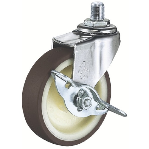 トラスコ中山 ハンマー ねじ込み旋回式ウレタン車輪(ナイロンホイール)65mm M12 ストッパー付(ご注文単位1個)【直送品】