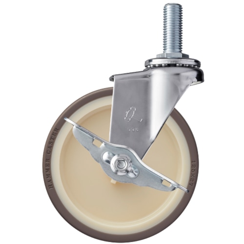 トラスコ中山 ハンマー ねじ込み旋回式ウレタン車輪(ナイロンホイール)125mm ストッパー付(ご注文単位1個)【直送品】