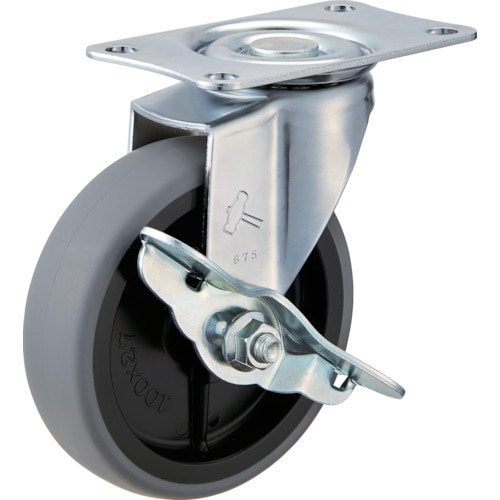 トラスコ中山 ハンマー Eシリーズ旋回式エラストマー車輪(PPホイール)100mm ストッパー付(ご注文単位1個)【直送品】