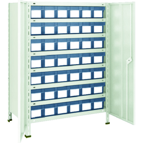 トラスコ中山 TRUSCO スチールラック 軽量棚扉付 875X300X1200樹脂引出透明小X42 ネオグレー(ご注文単位1台)【直送品】