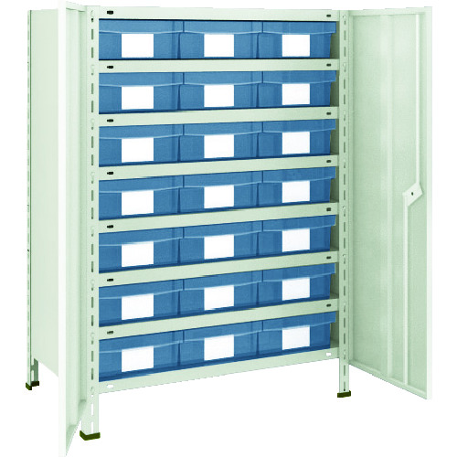 トラスコ中山 TRUSCO スチールラック 軽量棚扉付 875X300X1200樹脂引出透明大X21 ネオグレー(ご注文単位1台)【直送品】