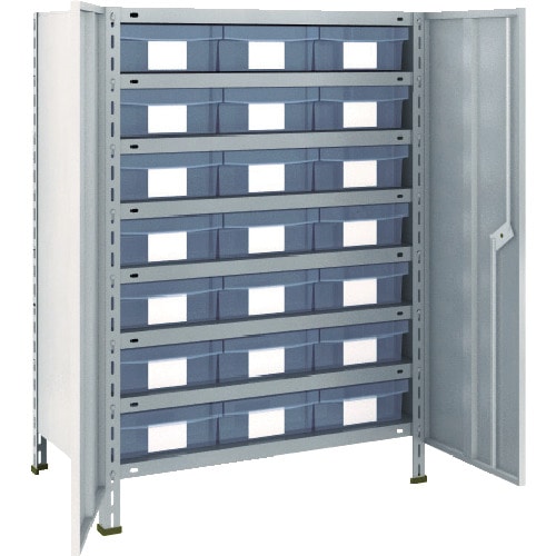 >トラスコ中山 TRUSCO スチールラック 軽量棚扉付 875X450X1200樹脂引出透明大X21 ネオグレー（ご注文単位1台）【直送品】