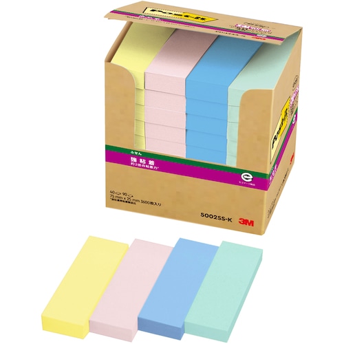 トラスコ中山 3M ポスト・イット 強粘着75X25mm90枚X40パッド4色混色 3600枚(ご注文単位1パック)【直送品】