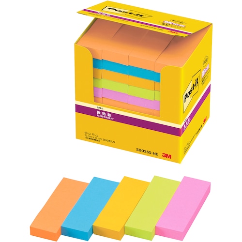 トラスコ中山 3M ポスト・イット 強粘着75X25mm90枚X40パッド5色混色 3600枚(ご注文単位1パック)【直送品】