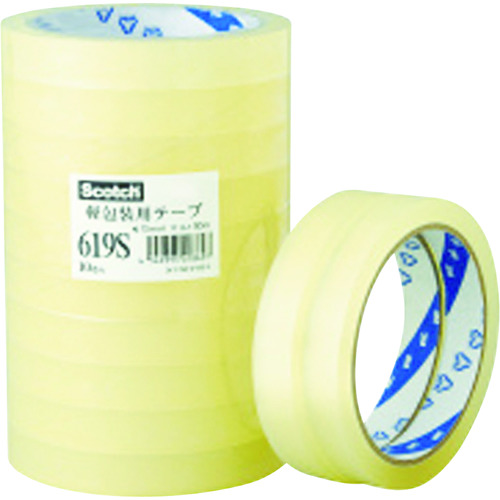 トラスコ中山 3M スコッチ 軽包装用テープ 619S 12mm×50m(ご注文単位10巻)【直送品】