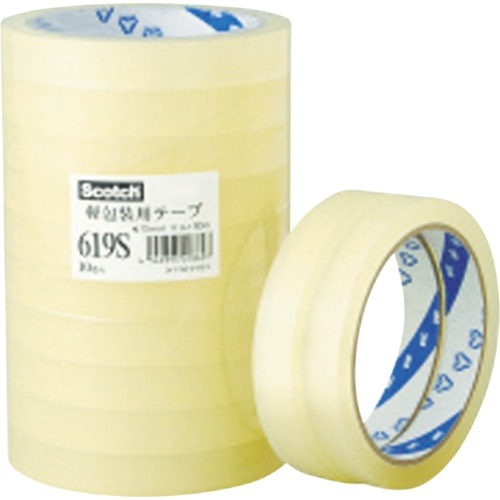 トラスコ中山 3M スコッチ 軽包装用テープ 619S 15mm×50m(ご注文単位10巻)【直送品】