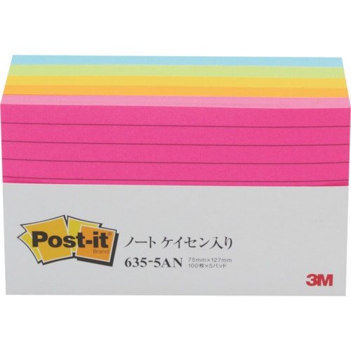 トラスコ中山 3M ふせん ポスト・イット 罫線入り 75X127mm 100枚X5パッド 5色混色(ご注文単位12個)【直送品】