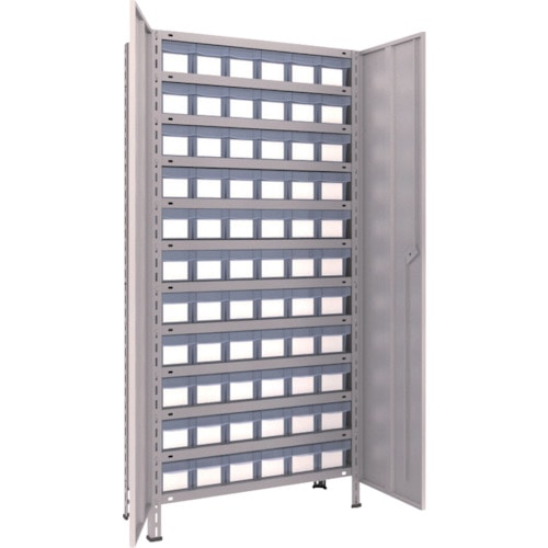 トラスコ中山 TRUSCO スチールラック 軽量棚扉付 875X300X1800樹脂引出透明小X66 ネオグレー(ご注文単位1台)【直送品】