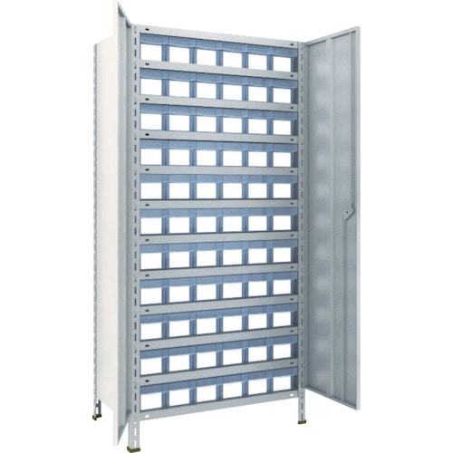 トラスコ中山 TRUSCO スチールラック 軽量棚扉付 875X450X1800樹脂引出透明小X66 ネオグレー(ご注文単位1台)【直送品】