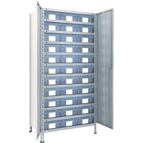 トラスコ中山 TRUSCO スチールラック 軽量棚扉付 875X450X1800樹脂引出透明大X33 ネオグレー(ご注文単位1台)【直送品】