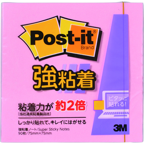 トラスコ中山 3M ポスト・イット 強粘着 75X75mm 90枚 ピンク(ご注文単位1パック)【直送品】