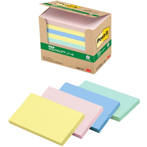 トラスコ中山 3M ふせん ポスト・イット ノート 75×127mm 100枚×10パッド 4色混色(ご注文単位1箱)【直送品】