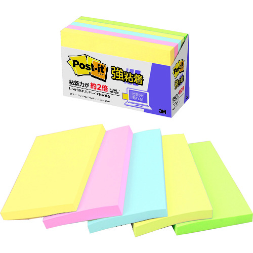 トラスコ中山 3M ふせん ポスト・イット ノート 強粘着 75×127mm 90枚×5パッド (450枚入)(ご注文単位1箱)【直送品】